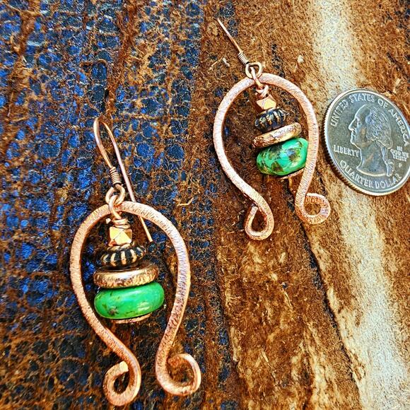 Brushed Copper Green Picture Jasper Artisan Earrings - Picture 5 of 6